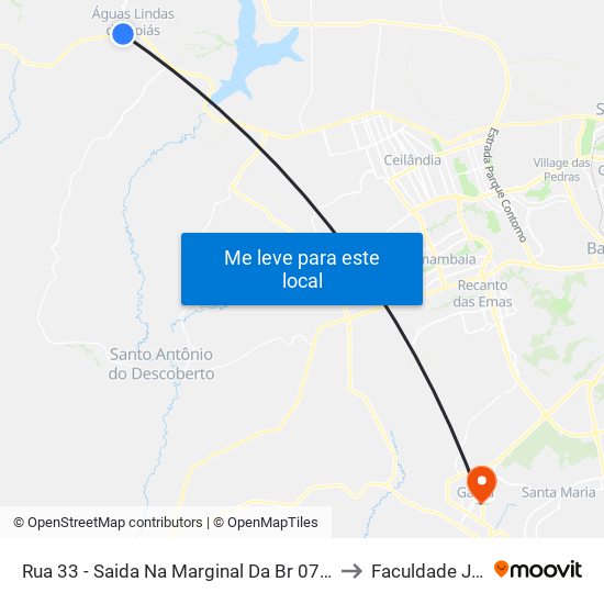 Rua 33 - Saida Na Marginal Da Br 070 - Posto Ponteio to Faculdade Jk Gama map