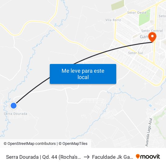 Serra Dourada | Qd. 44 (Rocha's Bar) to Faculdade Jk Gama map