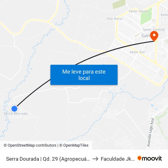 Serra Dourada | Qd. 29 (Agropecuária / Sacolão) to Faculdade Jk Gama map