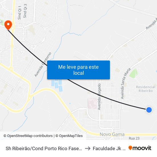 Sh Ribeirão/Cond Porto Rico Fase Q-G-L-5 45 to Faculdade Jk Gama map