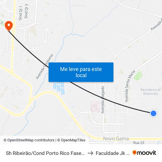 Sh Ribeirão/Cond Porto Rico Fase Q-G-L-5 45 to Faculdade Jk Gama map