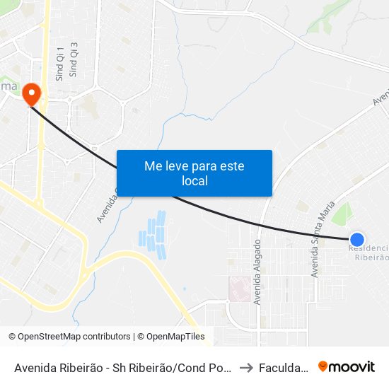 Avenida Ribeirão - Sh Ribeirão/Cond Porto Rico Fase 3 Q 4 (Supermercado Brasil) to Faculdade Jk Gama map