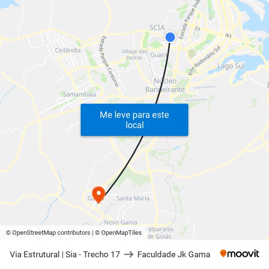Via Estrutural | Sia - Trecho 17 to Faculdade Jk Gama map