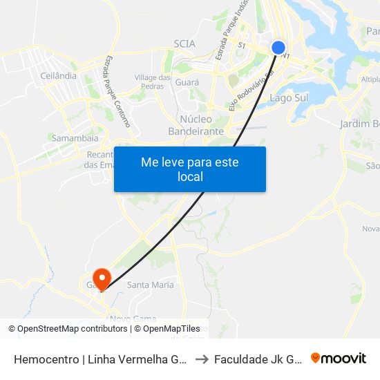 Hemocentro | Linha Vermelha Gratuita to Faculdade Jk Gama map
