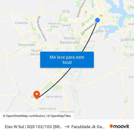 Eixo W Sul | SQS 102/103 (BRT) to Faculdade Jk Gama map