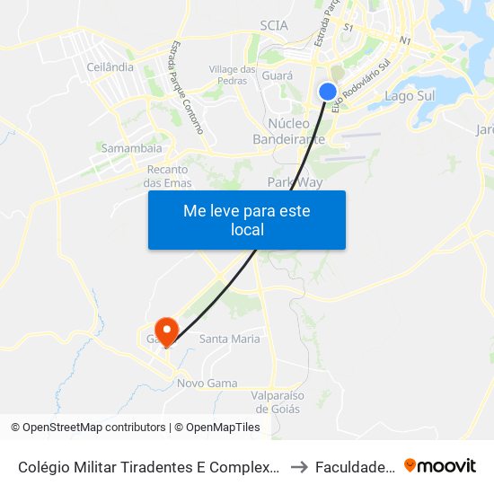 Colégio Militar Tiradentes / Academia de Bombeiros to Faculdade Jk Gama map