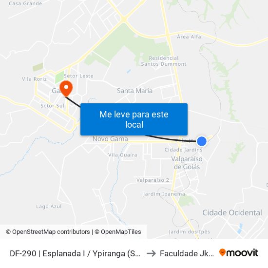 DF-290 | Esplanada I / Ypiranga (SENTIDO BRT) to Faculdade Jk Gama map