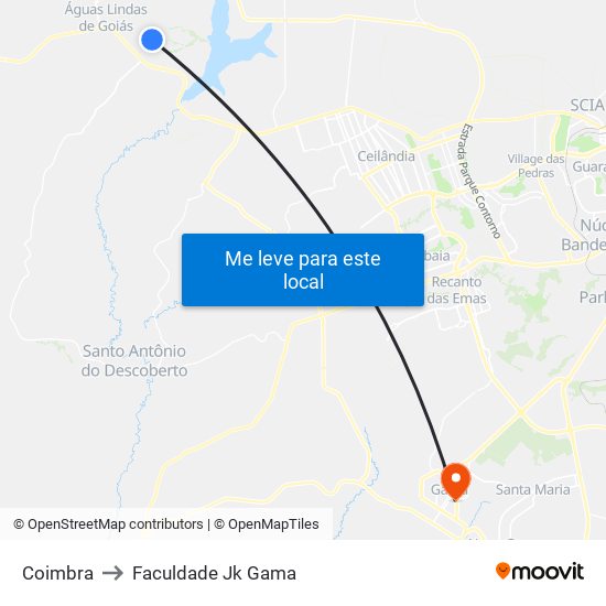 Coimbra to Faculdade Jk Gama map