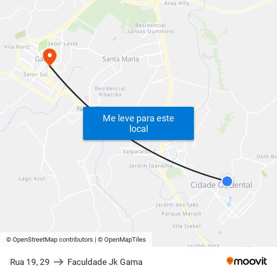 Rua 19, 29 to Faculdade Jk Gama map