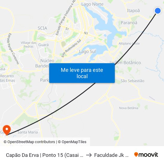 Capão Da Erva | Ponto 15 (Casai Brasília) to Faculdade Jk Gama map