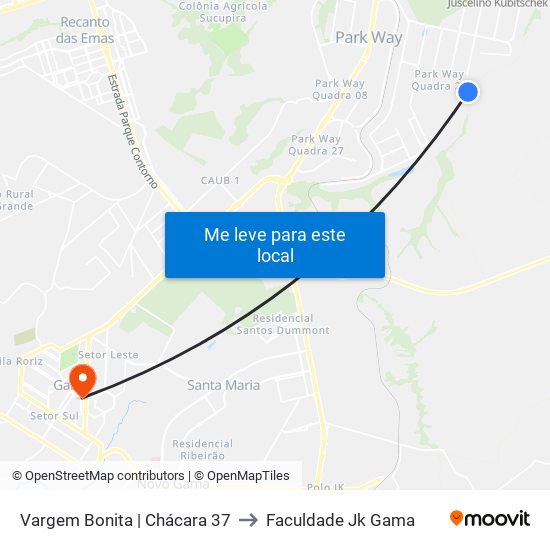 Vargem Bonita | Chácara 37 to Faculdade Jk Gama map
