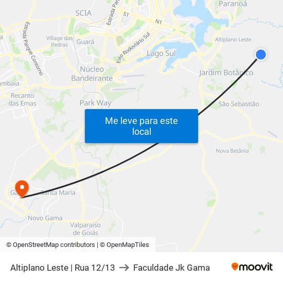 Altiplano Leste | Rua 12/13 to Faculdade Jk Gama map