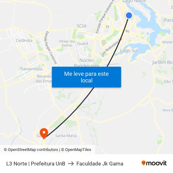 L3 Norte | Prefeitura Unb to Faculdade Jk Gama map