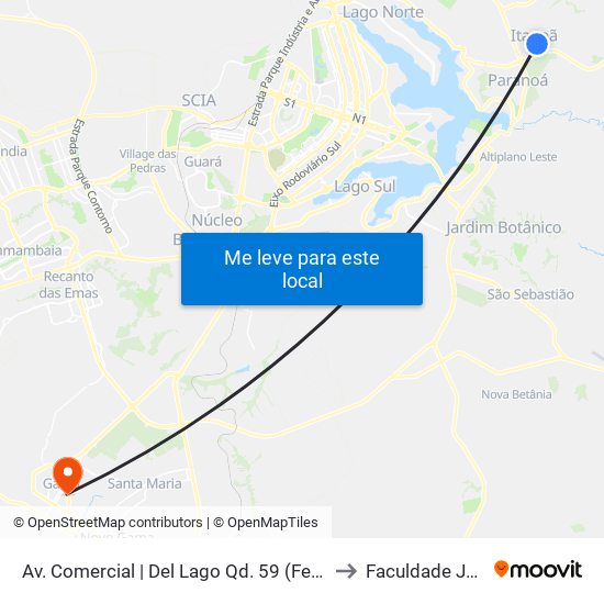 Av. Comercial | Del Lago Qd. 59 (Ferragens Sousa) to Faculdade Jk Gama map