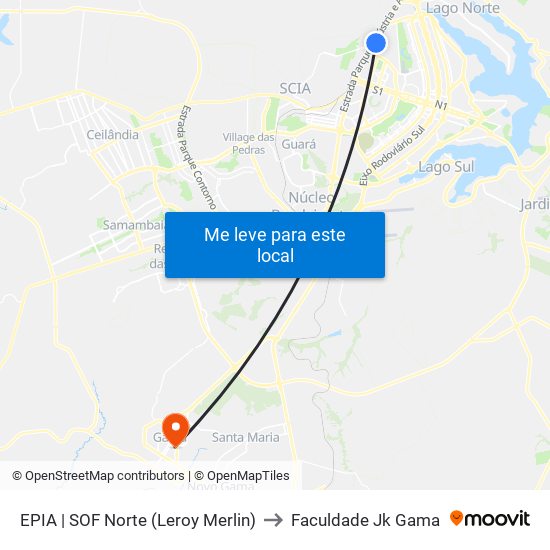 EPIA | SOF Norte (Leroy Merlin) to Faculdade Jk Gama map