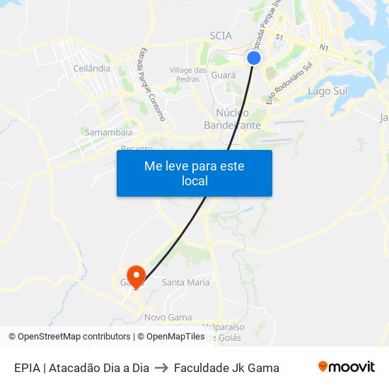 EPIA | Atacadão Dia a Dia to Faculdade Jk Gama map