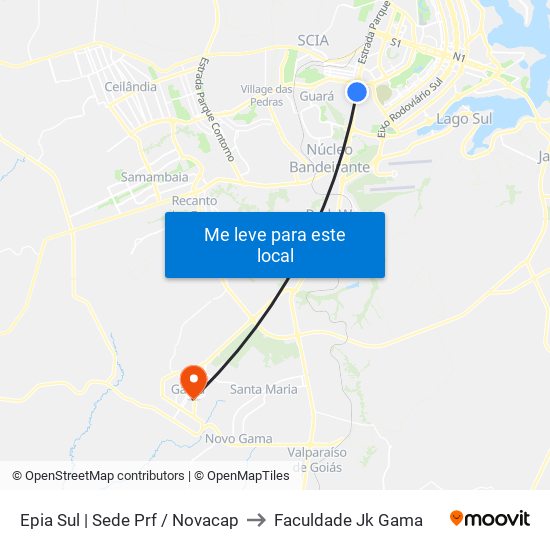 Epia Sul | Sede Prf / Novacap to Faculdade Jk Gama map