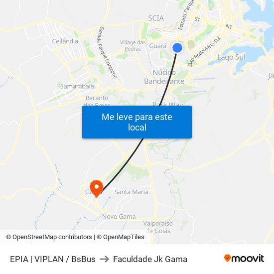 Epia Sul | Garagem Viplan / São José (Lado Oposto) to Faculdade Jk Gama map