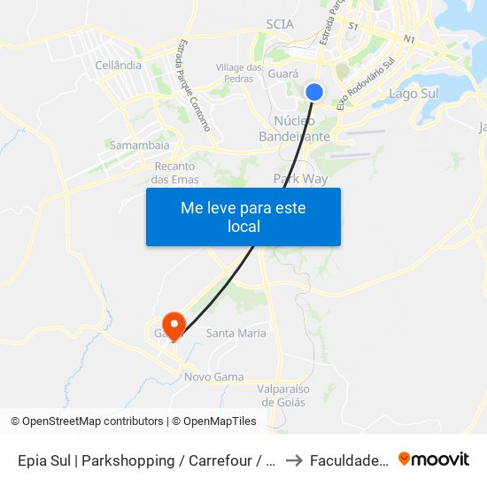 Epia Sul | Parkshopping / Carrefour / Rod. Interestadual / Assaí to Faculdade Jk Gama map