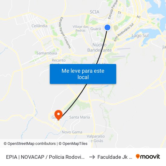 EPIA | NOVACAP / Polícia Rodoviária Federal to Faculdade Jk Gama map