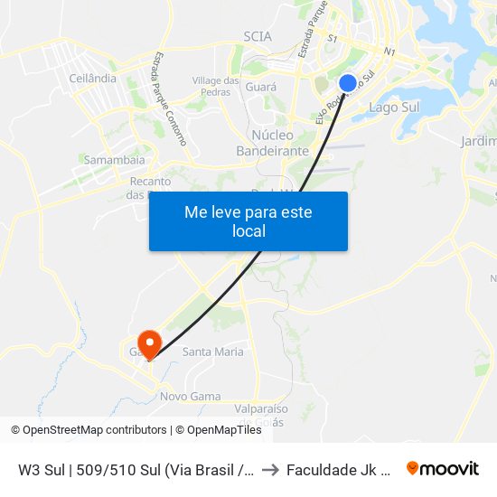 W3 Sul | 509/510 Sul (Via Brasil / CASEB) to Faculdade Jk Gama map