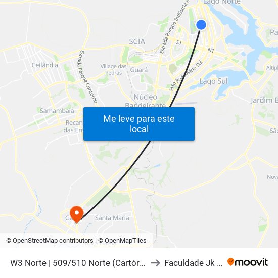 W3 Norte | 509/510 Norte (Cartório Eleitoral) to Faculdade Jk Gama map