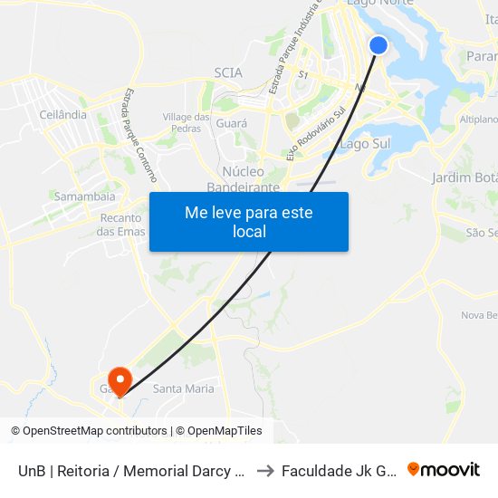 UnB | Reitoria / Memorial Darcy Ribeiro to Faculdade Jk Gama map