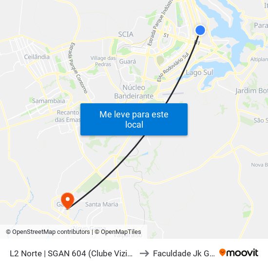 L2 Norte | SGAN 604 (Clube Vizinhança) to Faculdade Jk Gama map