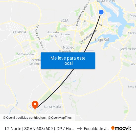 L2 Norte | SGAN 608/609 (IDP / Hospital Santa Marta) to Faculdade Jk Gama map