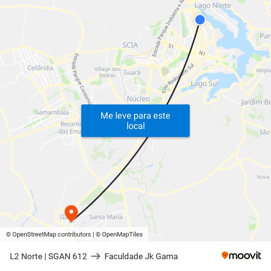 L2 Norte | SGAN 612 to Faculdade Jk Gama map