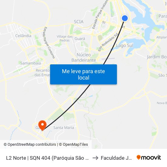 L2 Norte | SQN 404 (Paróquia São José Operário) to Faculdade Jk Gama map