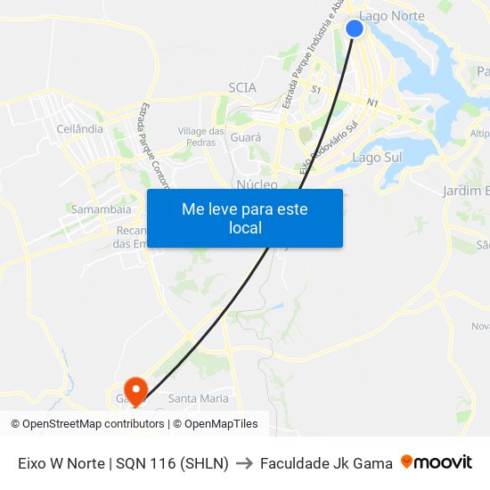 Eixo W Norte | Sqn 116 to Faculdade Jk Gama map