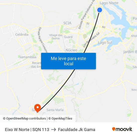 Eixo W Norte | Sqn 113 to Faculdade Jk Gama map