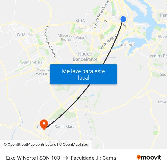 Eixo W Norte | Sqn 103 to Faculdade Jk Gama map