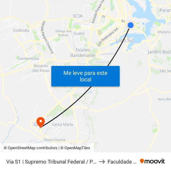 Via S1 | Supremo Tribunal Federal / Praça Dos Três Poderes to Faculdade Jk Gama map