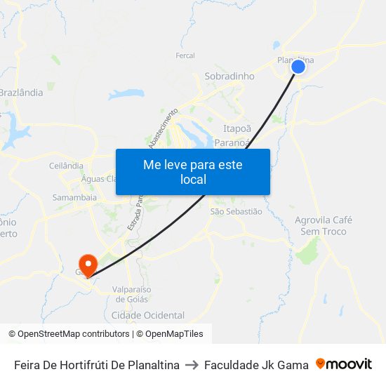 Feira De Hortifrúti De Planaltina to Faculdade Jk Gama map