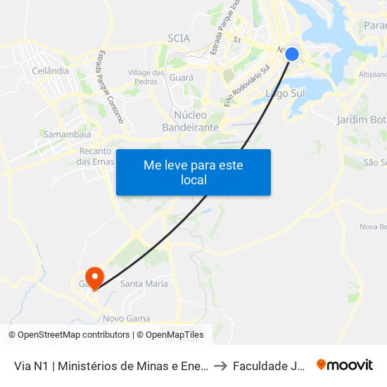 Via N1 | Ministérios De Minas E Energia / Turismo to Faculdade Jk Gama map