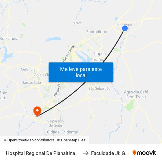 Hospital Regional De Planaltina / Cras to Faculdade Jk Gama map