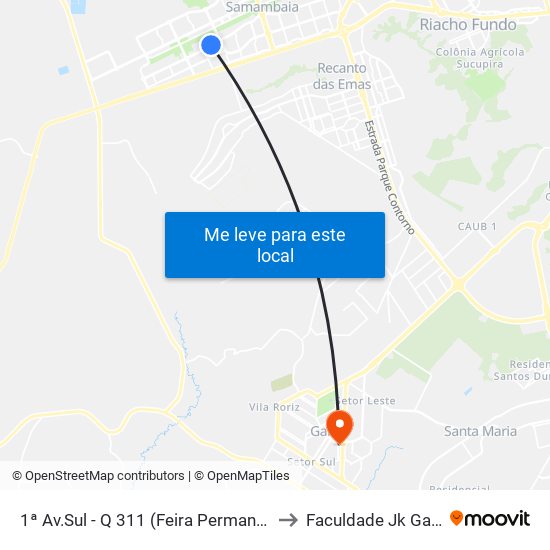 1ª Av.Sul - Q 311 (Feira Permanente) to Faculdade Jk Gama map