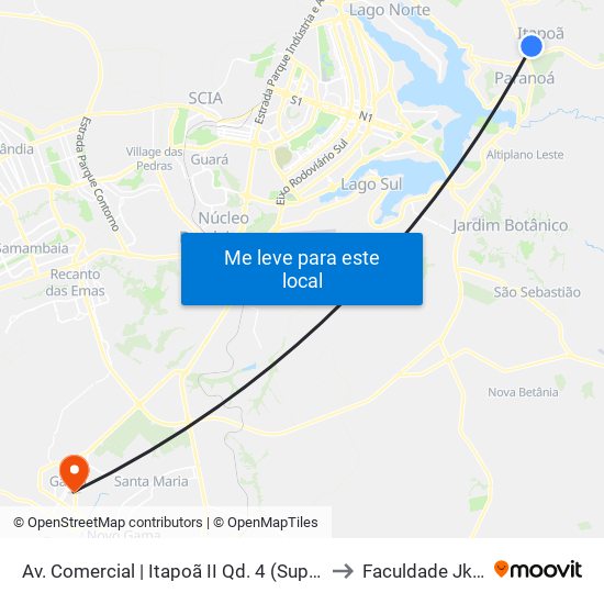 Av. Comercial | Itapoã II Qd. 4 (Superm. Quibom) to Faculdade Jk Gama map