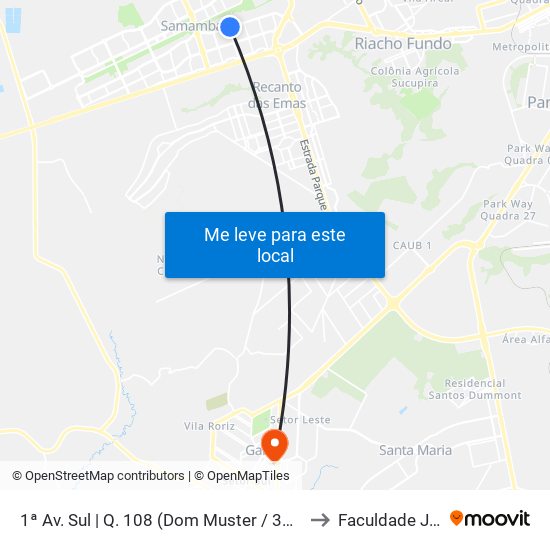 1ª Av. Sul | Q. 108 (Dom Muster / 32ª Dp / Superbom) to Faculdade Jk Gama map