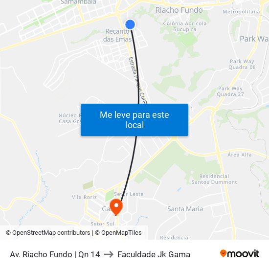 Av. Riacho Fundo | Qn 14 to Faculdade Jk Gama map