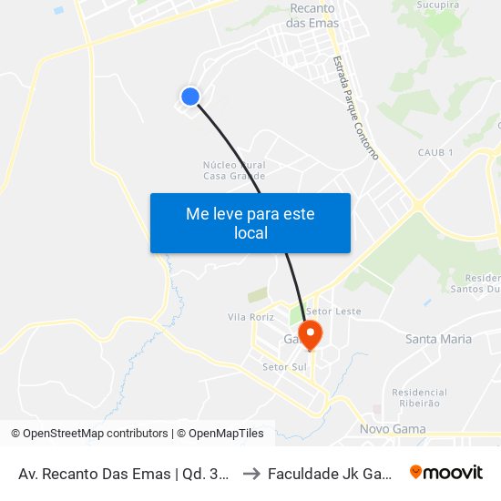 Av. Recanto Das Emas | Qd. 310 to Faculdade Jk Gama map