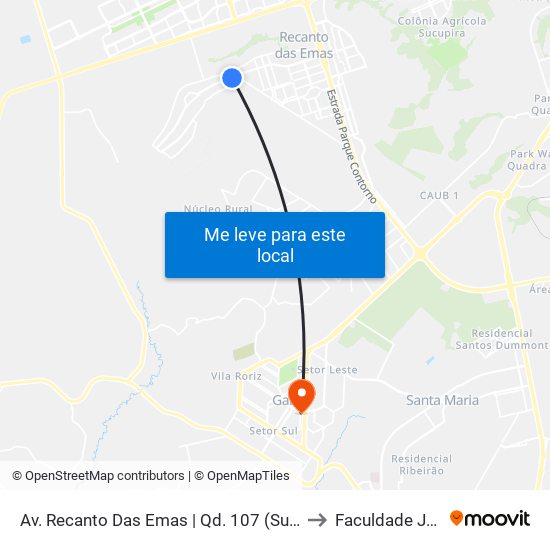 Av. Recanto Das Emas | Qd. 107 (Sublime / Kimicar) to Faculdade Jk Gama map