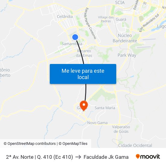 2ª Av. Norte | Q. 410 (Ec 410) to Faculdade Jk Gama map