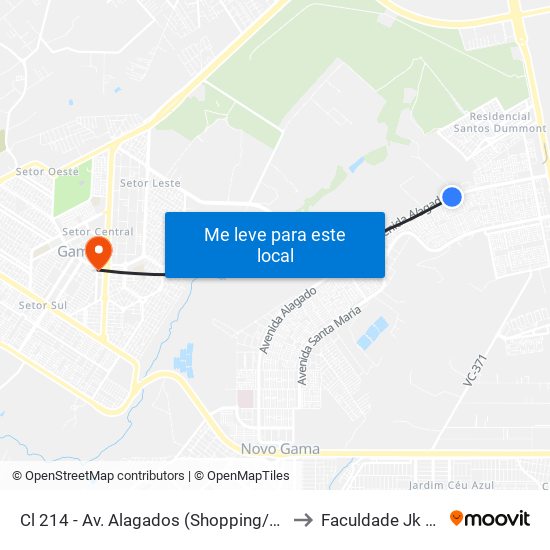 Cl 214 - Av. Alagados (Shopping/Delegacia) to Faculdade Jk Gama map