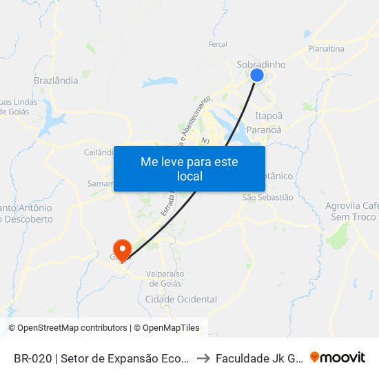 BR-020 | Setor de Expansão Econômica to Faculdade Jk Gama map