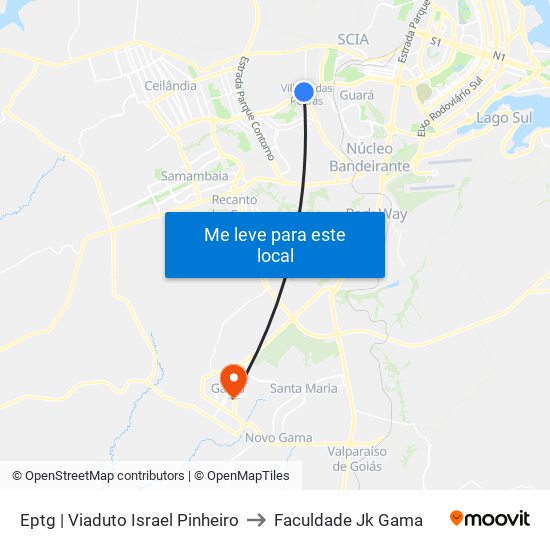 Eptg | Viaduto Israel Pinheiro to Faculdade Jk Gama map