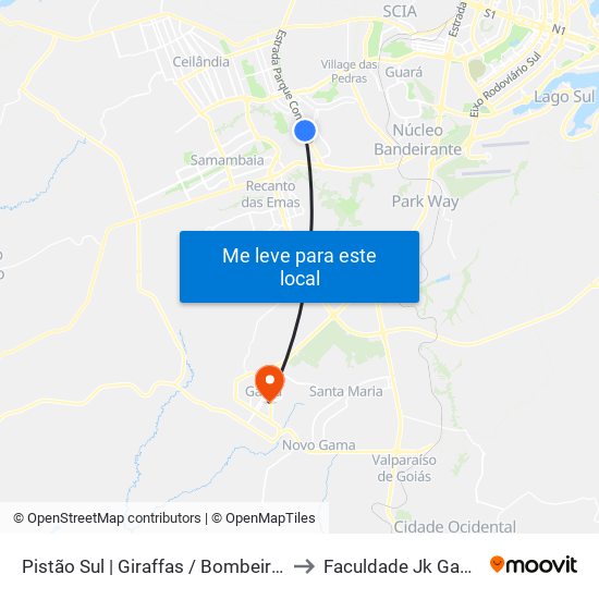 Pistão Sul | Giraffas / Bombeiros to Faculdade Jk Gama map