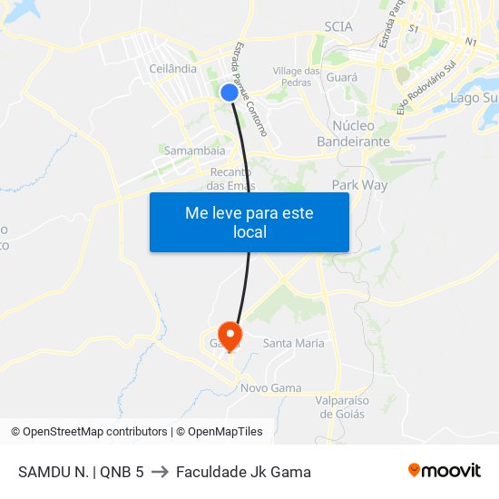 SAMDU N. | QNB 5 to Faculdade Jk Gama map